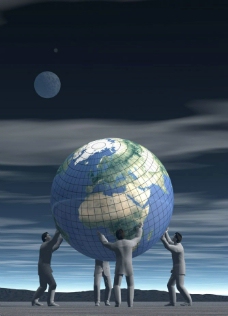 3D人物抬地球仪图片